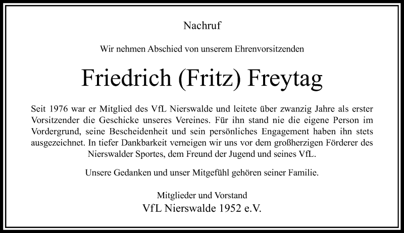 Traueranzeige für Friedrich Freytag vom 25.10.2016 aus Rheinische Post