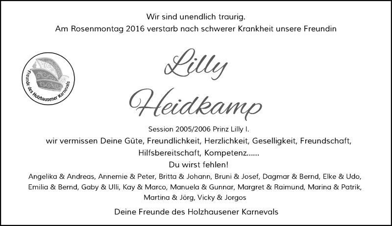 Alle Traueranzeigen für Lilly Heidkamp trauer rp online de