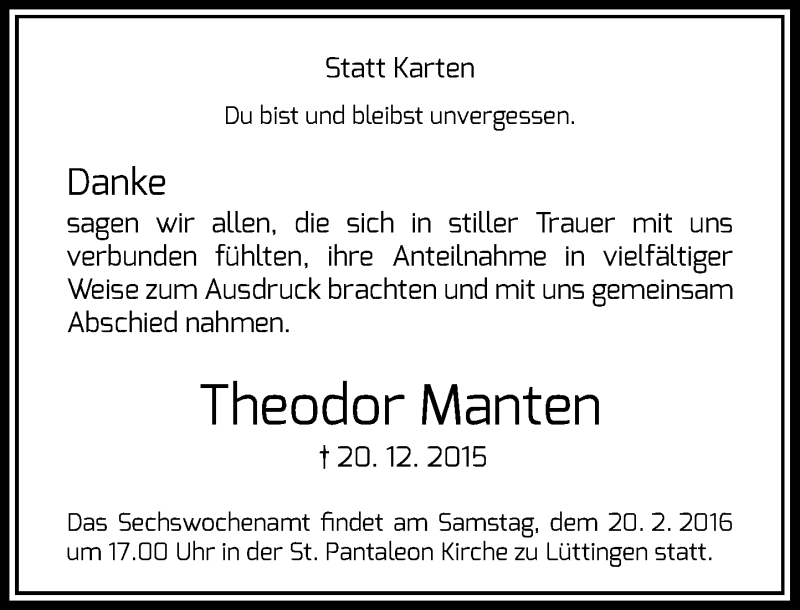 Alle Traueranzeigen F R Theodor Manten Trauer Rp Online De