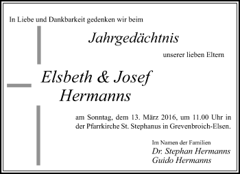 Traueranzeige von Elsbeth und Josef Hermanns von Rheinische Post