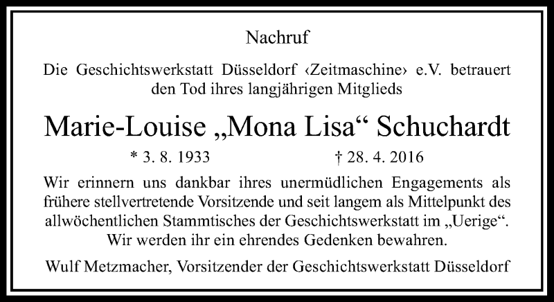 Alle Traueranzeigen für Marie Louise Schuchardt trauer rp online de