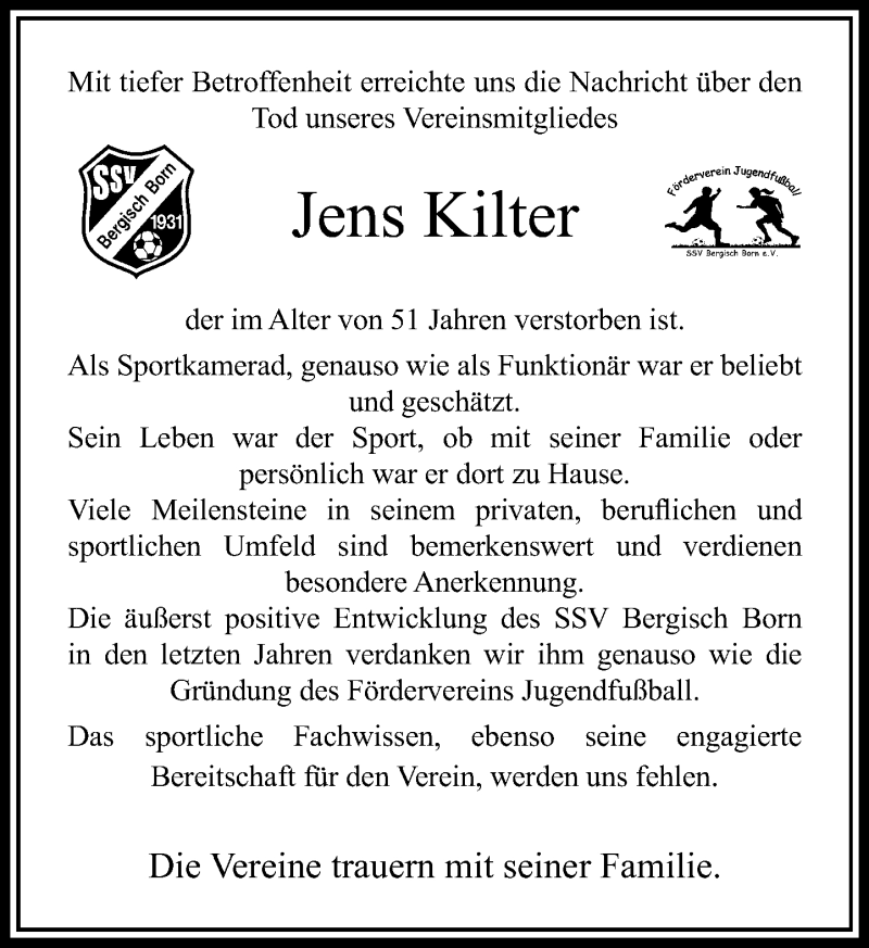  Traueranzeige für Jens Kilter vom 19.05.2016 aus Rheinische Post