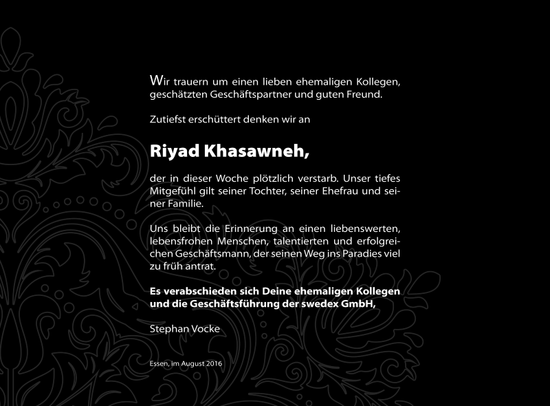  Traueranzeige für Riyad Khasawneh vom 06.08.2016 aus Rheinische Post