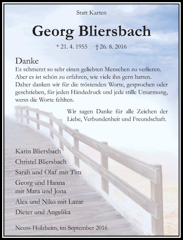  Traueranzeige für Georg Bliersbach vom 24.09.2016 aus Rheinische Post