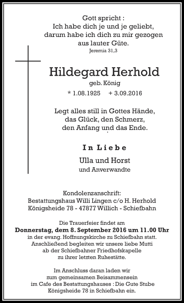 Alle Traueranzeigen F R Hildegard Herhold Trauer Rp Online De