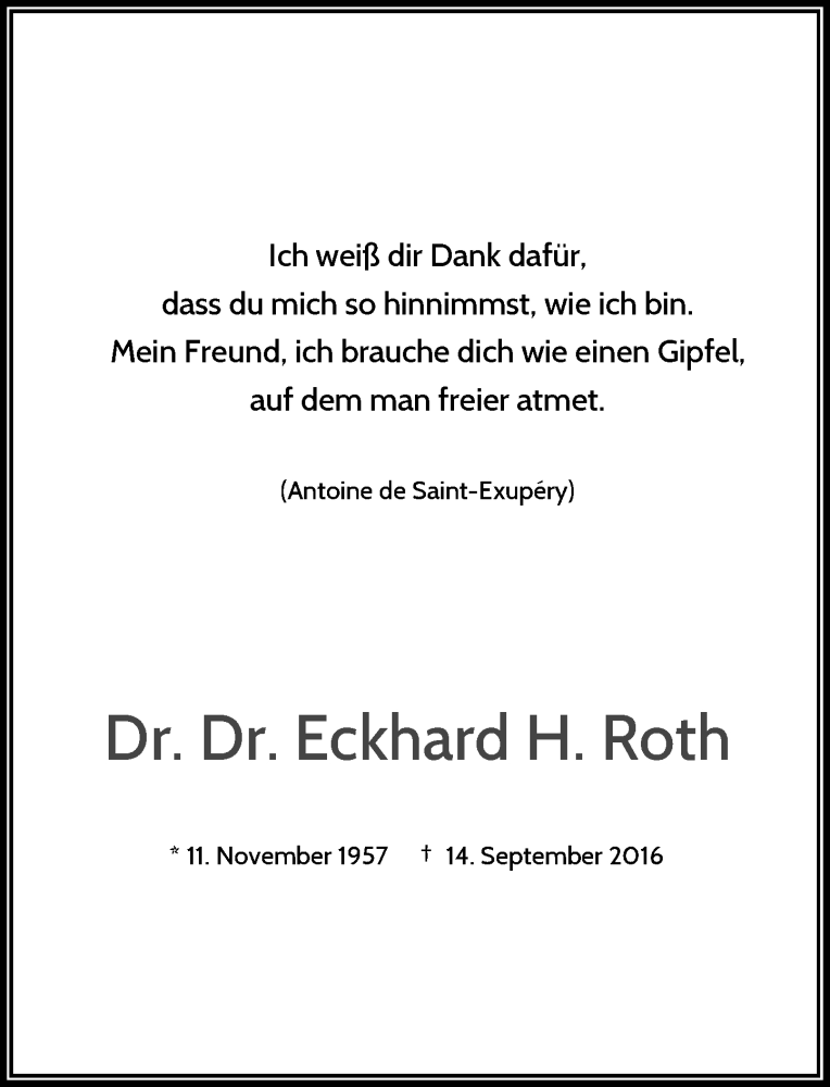  Traueranzeige für Eckhard H. Roth vom 24.09.2016 aus Rheinische Post
