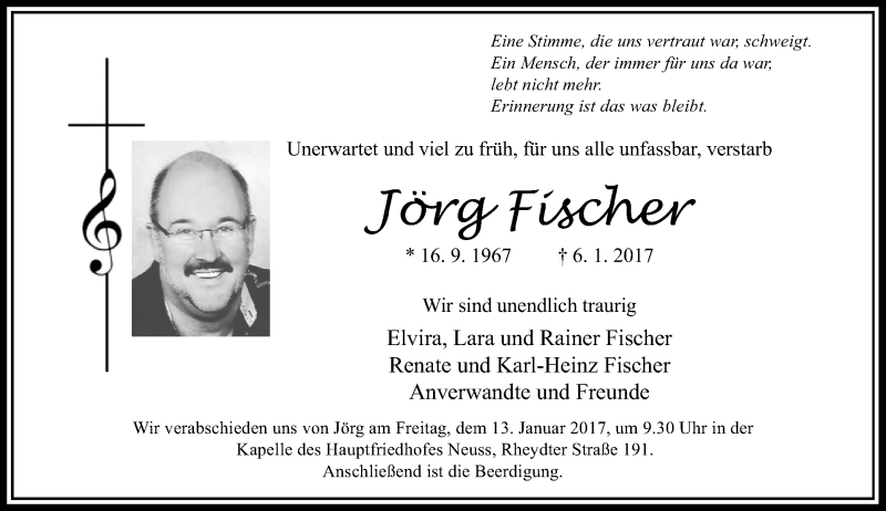  Traueranzeige für Jörg Fischer vom 12.01.2017 aus Rheinische Post