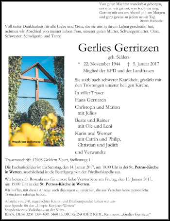 Traueranzeige von Gerlies Gerritzen von Rheinische Post