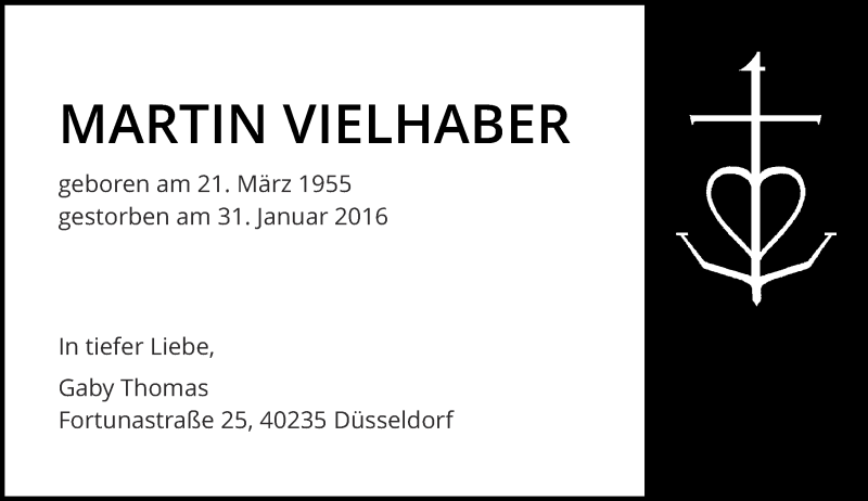  Traueranzeige für Martin Vielhaber vom 28.01.2017 aus Rheinische Post