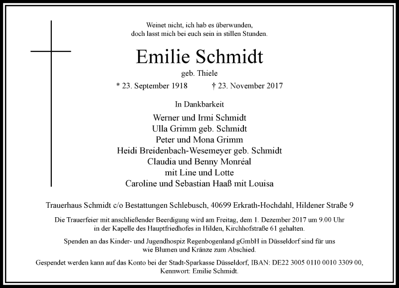 Alle Traueranzeigen für Emilie Schmidt trauer rp online de