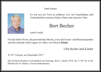 Traueranzeige von Bert Becher von Rheinische Post