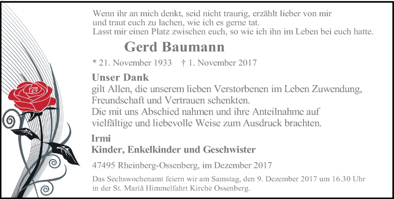 Alle Traueranzeigen F R Gerd Baumann Trauer Rp Online De