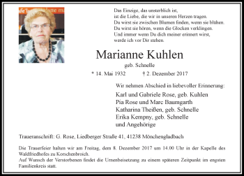 Alle Traueranzeigen für Marianne Kuhlen trauer rp online de