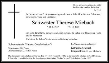 Alle Traueranzeigen F R Therese Miebach Trauer Rp Online De