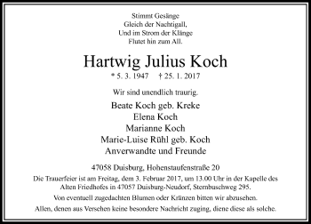 Traueranzeige von Hartwig Julius Koch von Rheinische Post
