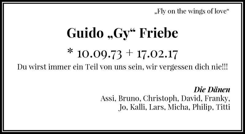  Traueranzeige für Guido Friebe vom 24.02.2017 aus Rheinische Post