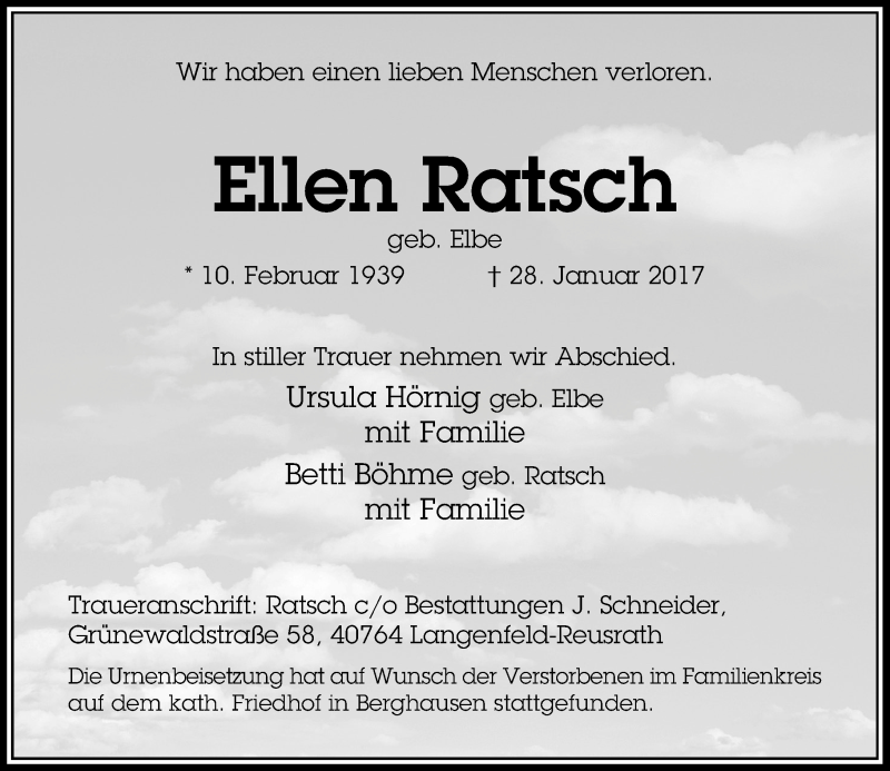 Alle Traueranzeigen F R Ellen Ratsch Trauer Rp Online De