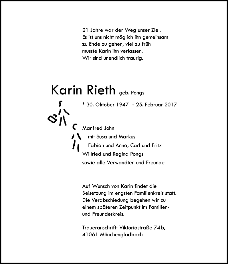  Traueranzeige für Karin Rieth vom 04.03.2017 aus Rheinische Post