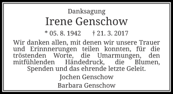 Alle Traueranzeigen F R Irene Genschow Trauer Rp Online De