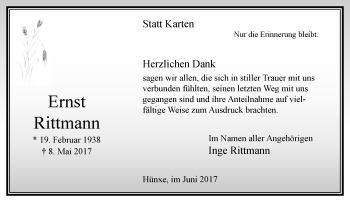 Traueranzeige von Ernst Rittmann von Rheinische Post