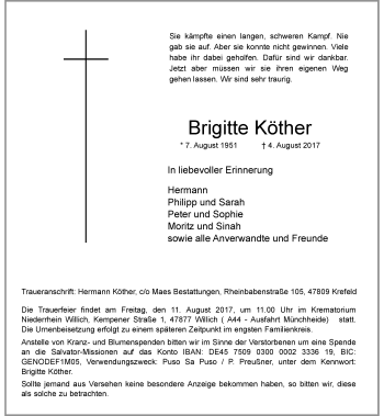 Traueranzeige von Brigitte Köther von Rheinische Post