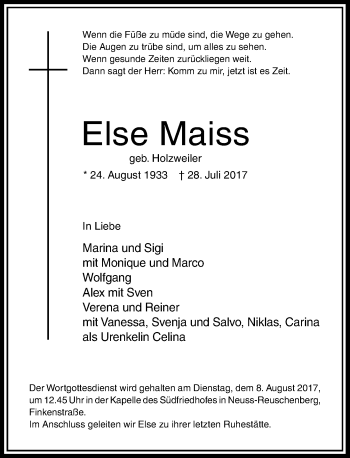 Alle Traueranzeigen F R Else Maiss Trauer Rp Online De