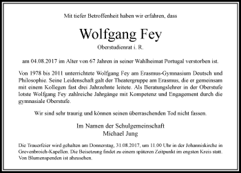 Traueranzeige von Wolfgang Fey von Rheinische Post