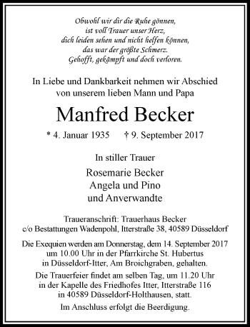 Alle Traueranzeigen für Manfred Becker trauer rp online de