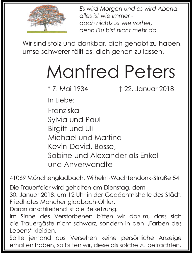 Alle Traueranzeigen F R Manfred Peters Trauer Rp Online De