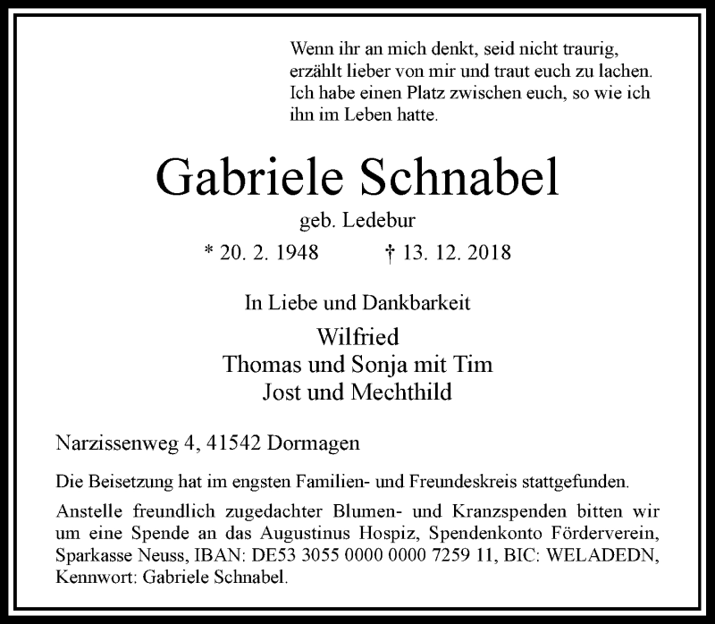 Alle Traueranzeigen für Gabriele Schnabel trauer rp online de