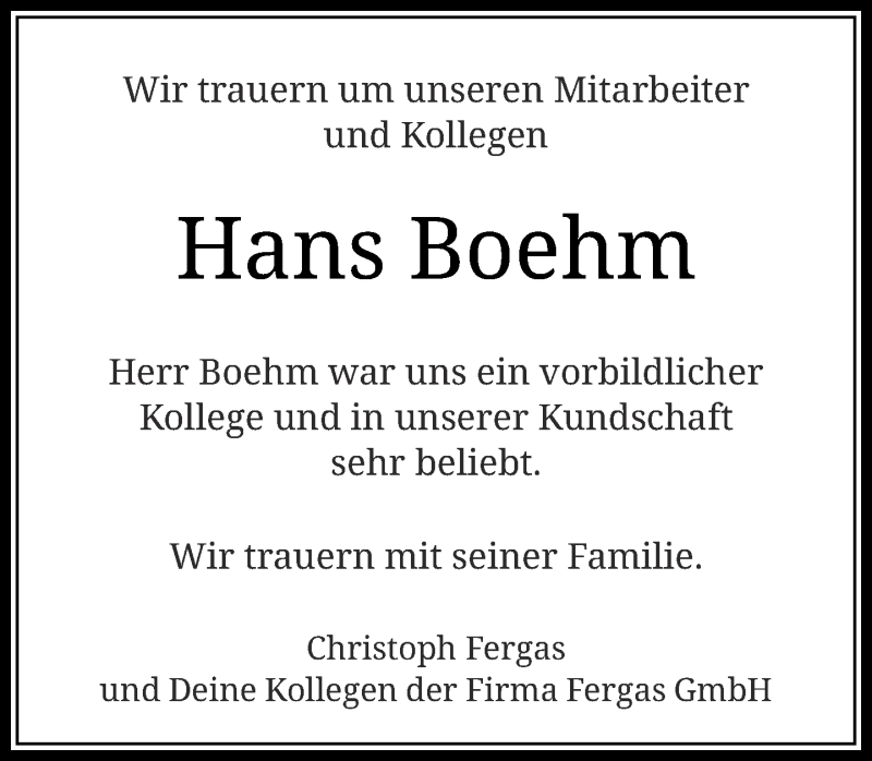 Alle Traueranzeigen für Hans Boehm trauer rp online de