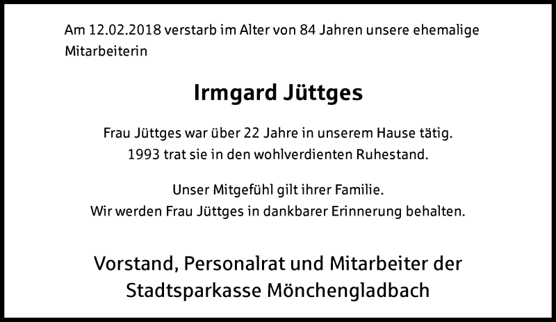 Alle Traueranzeigen F R Irmgard J Ttges Trauer Rp Online De