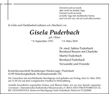 Alle Traueranzeigen für Gisela Puderbach trauer rp online de