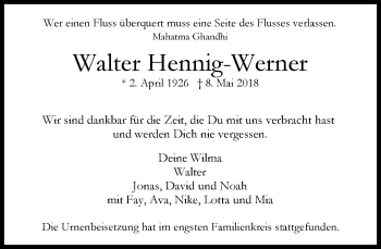 Traueranzeige von Walter Hennig-Werner von Rheinische Post