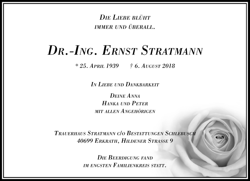 Alle Traueranzeigen für Ernst Stratmann trauer rp online de