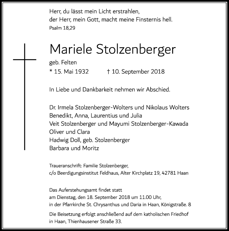 Alle Traueranzeigen für Mariele Stolzenberger trauer rp online de