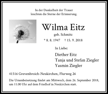 Alle Traueranzeigen F R Wilma Eitz Trauer Rp Online De