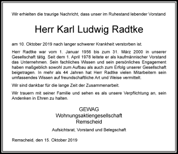 Alle Traueranzeigen F R Karl Ludwig Radtke Trauer Rp Online De