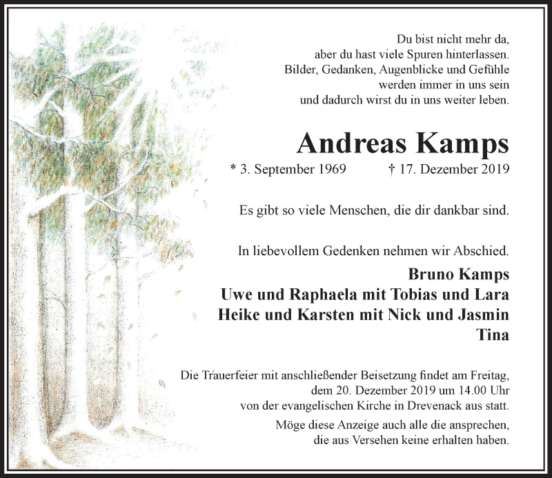 Alle Traueranzeigen für Andreas Kamps trauer rp online de