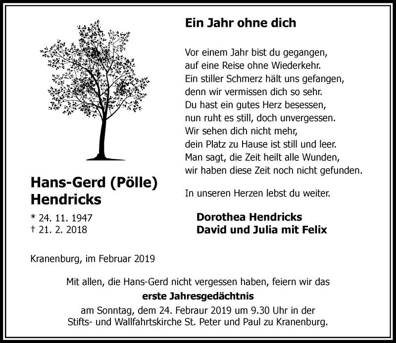 Alle Traueranzeigen F R Hans Gerd Hendricks Trauer Rp Online De