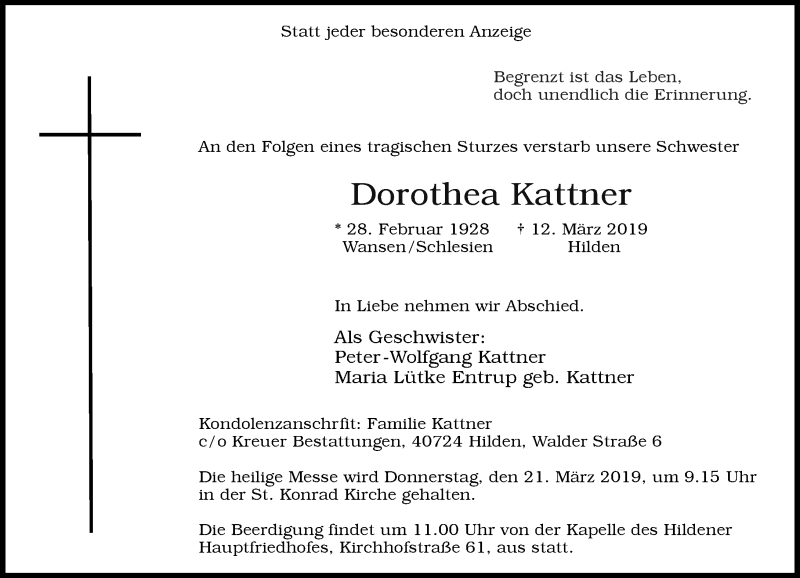 Alle Traueranzeigen F R Dorothea Kattner Trauer Rp Online De