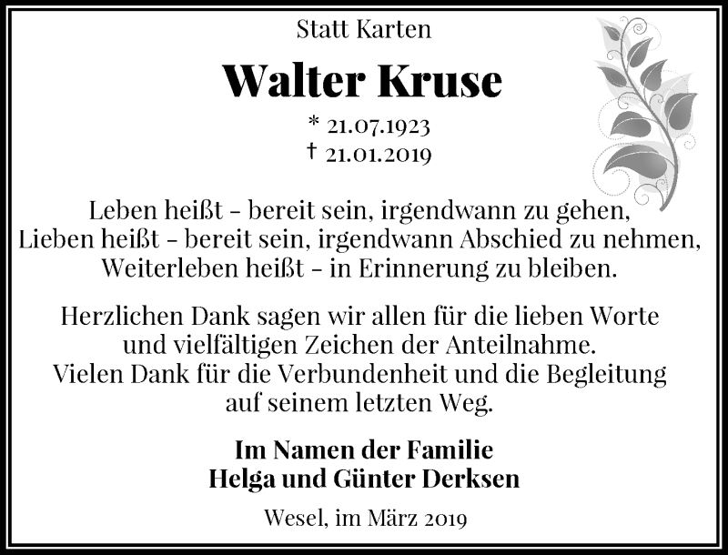 Alle Traueranzeigen für Walter Kruse trauer rp online de