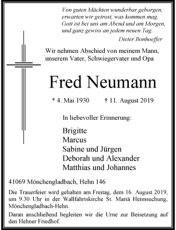 Alle Traueranzeigen für Fred Neumann trauer rp online de