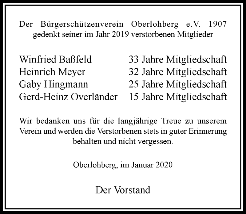 Alle Traueranzeigen F R Der B Rgersch Tzenverein Oberlohberg E V