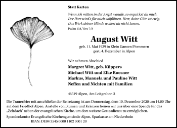 Alle Traueranzeigen F R August Witt Trauer Rp Online De