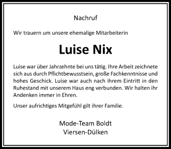 Alle Traueranzeigen für Luise Nix trauer rp online de