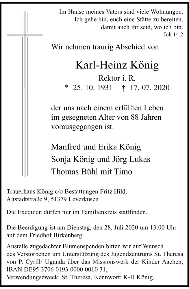 Alle Traueranzeigen für Karl Heinz König trauer rp online de