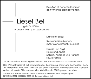 Alle Traueranzeigen F R Liesel Bell Trauer Rp Online De