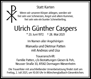 Alle Traueranzeigen F R Ulrich G Nther Caspers Trauer Rp Online De