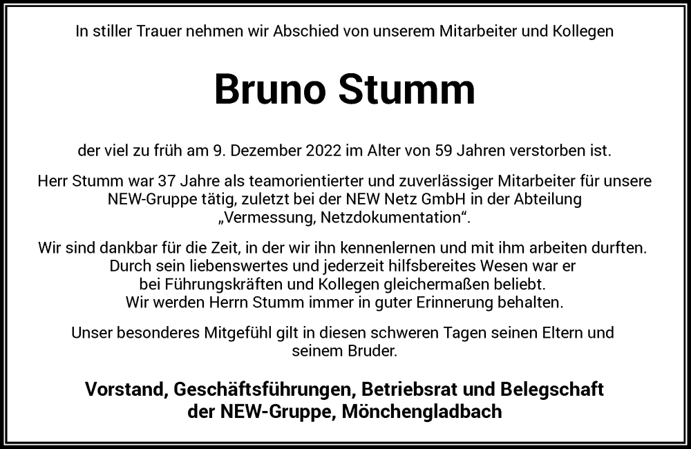 Alle Traueranzeigen F R Bruno Stumm Trauer Rp Online De